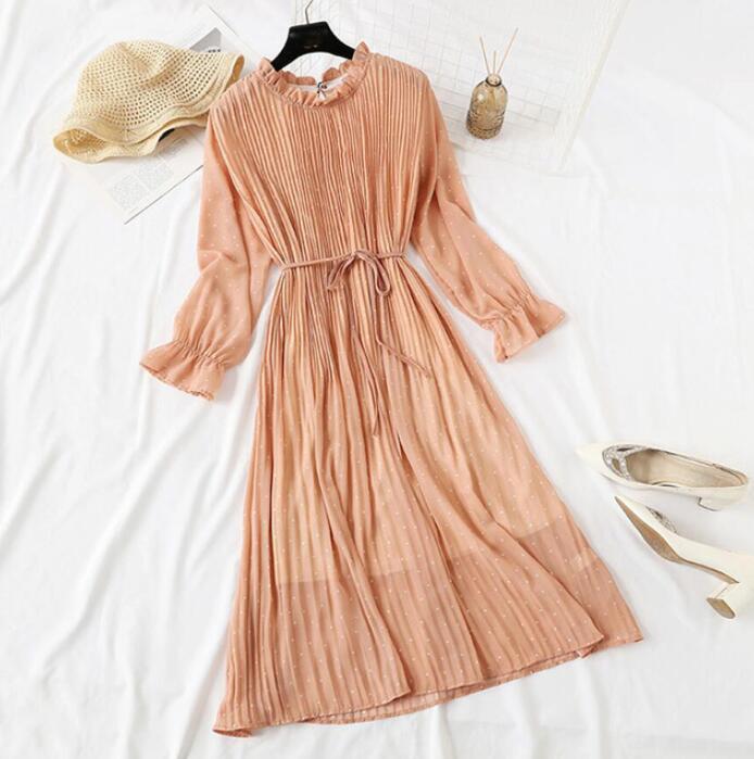 Long Dress with Flare Sleeve - Chiffon Dress