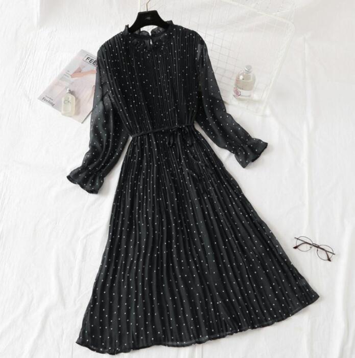 Long Dress with Flare Sleeve - Chiffon Dress