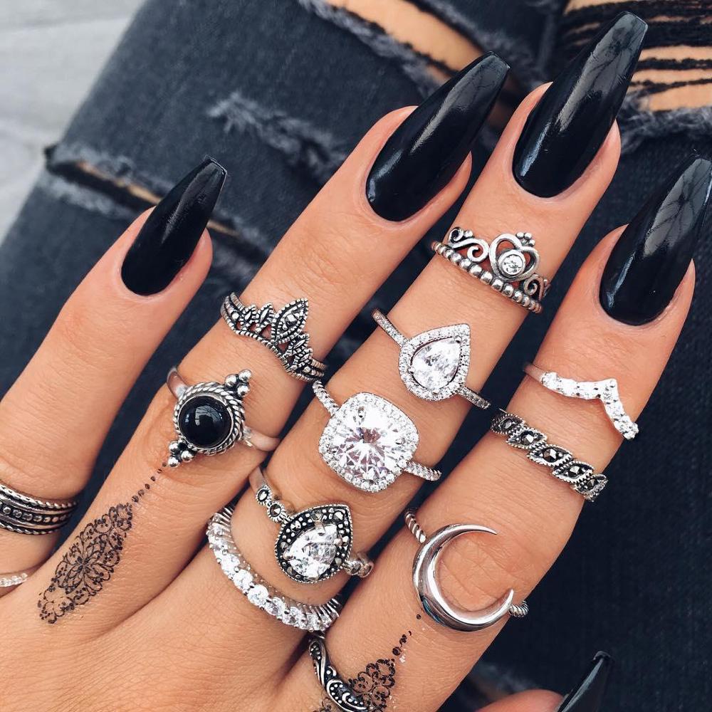 Vintage Women Crystal Rings Set - Fashion Jewelry