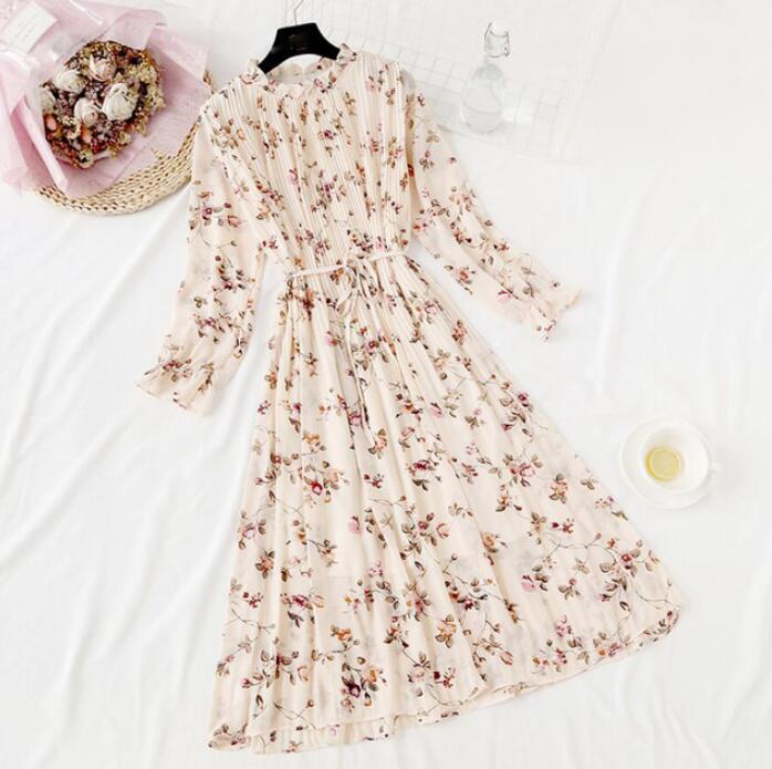 Long Dress with Flare Sleeve - Chiffon Dress