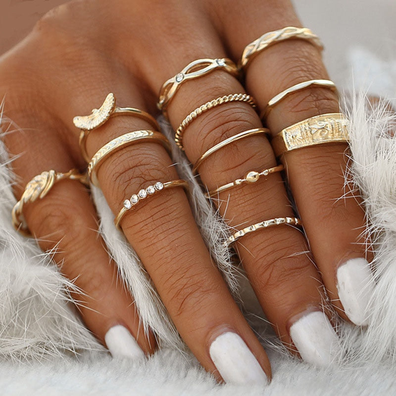 Vintage Women Crystal Rings Set - Fashion Jewelry