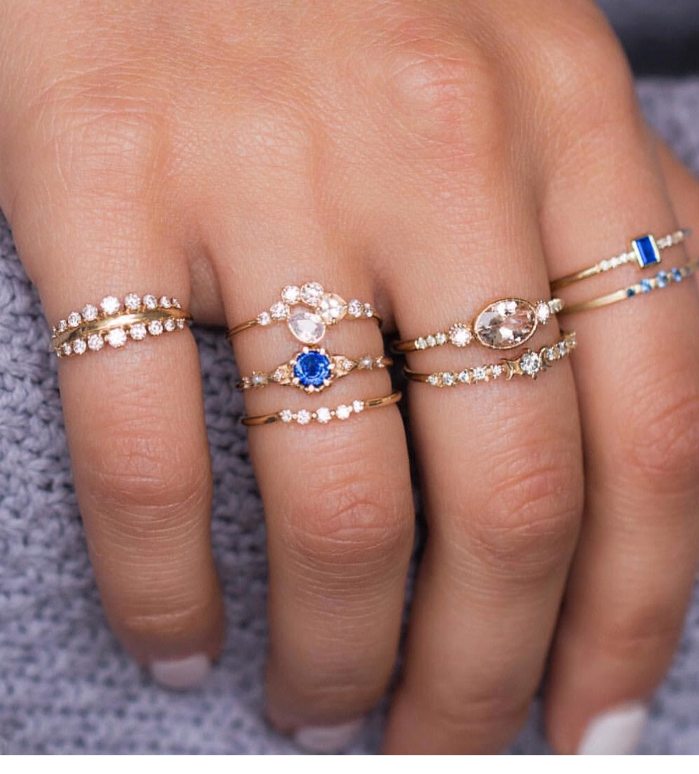 Vintage Women Crystal Rings Set - Fashion Jewelry