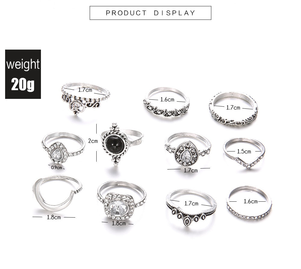 Vintage Women Crystal Rings Set - Fashion Jewelry