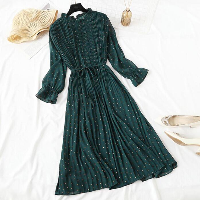 Long Dress with Flare Sleeve - Chiffon Dress