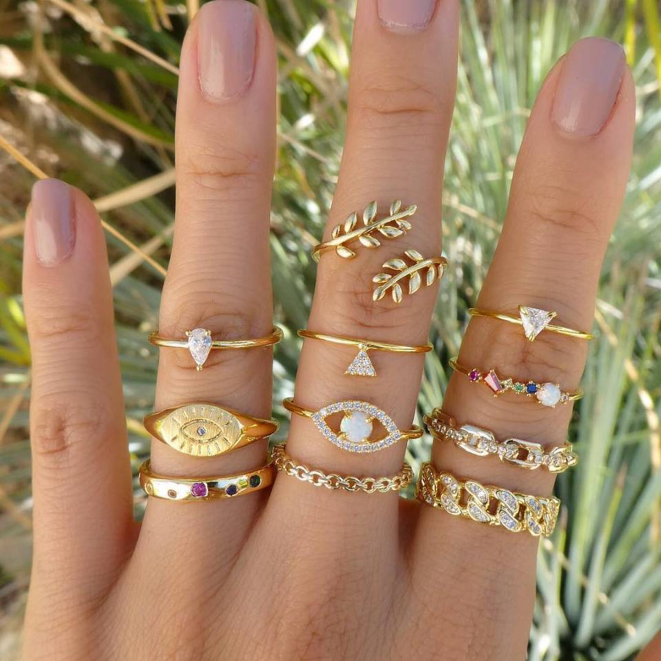 Vintage Women Crystal Rings Set - Fashion Jewelry