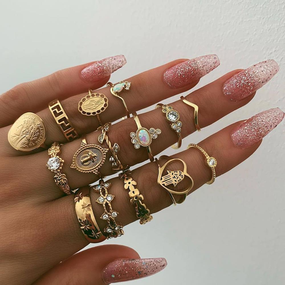 Vintage Women Crystal Rings Set - Fashion Jewelry