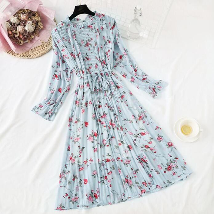 Long Dress with Flare Sleeve - Chiffon Dress