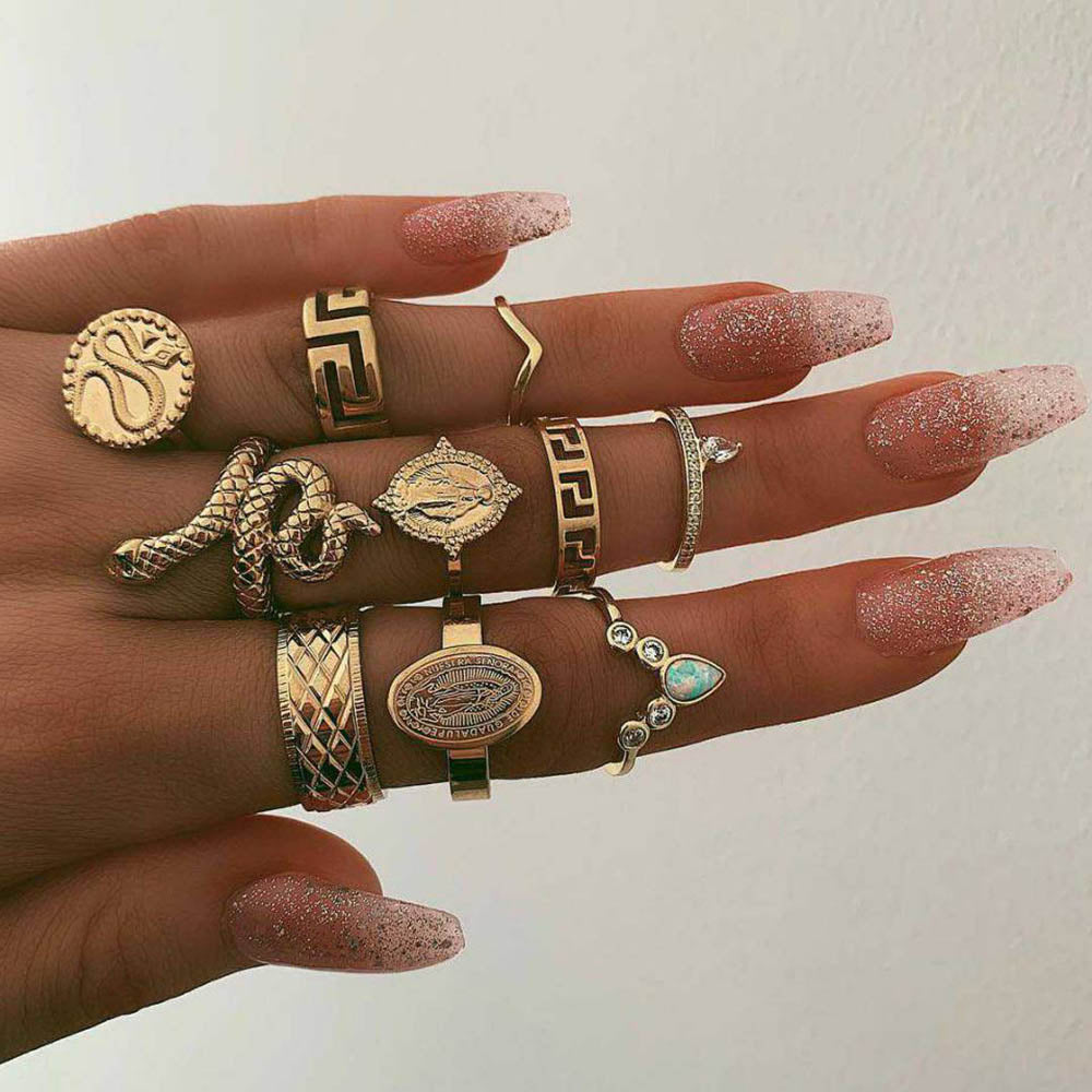 Vintage Women Crystal Rings Set - Fashion Jewelry