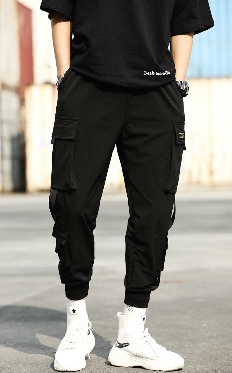 Slim Jogger Pants with Ribbons- Black