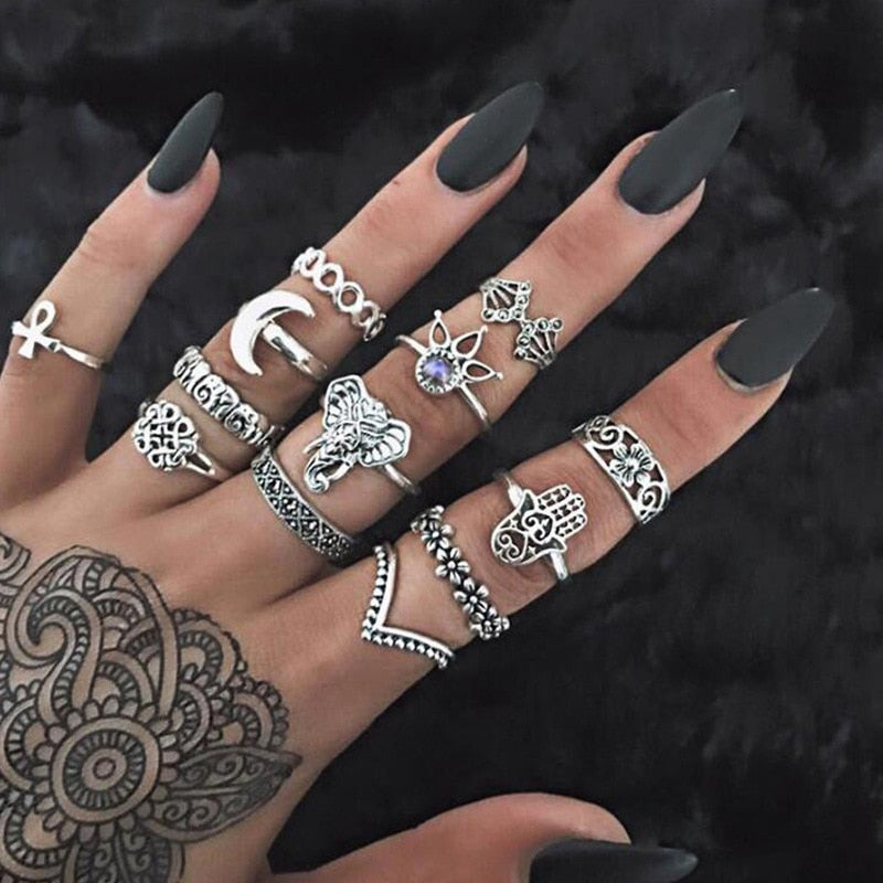 Vintage Women Crystal Rings Set - Fashion Jewelry