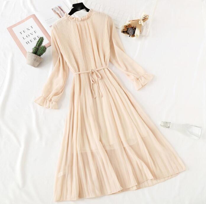 Long Dress with Flare Sleeve - Chiffon Dress