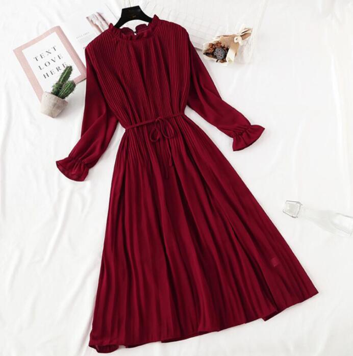 Long Dress with Flare Sleeve - Chiffon Dress