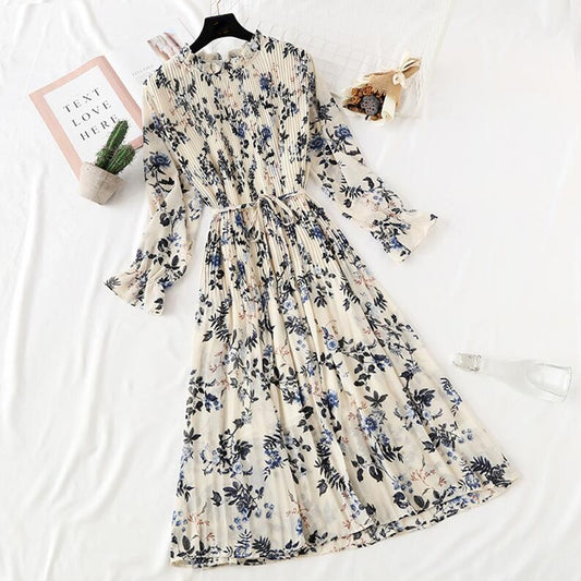 Long Dress with Flare Sleeve - Chiffon Dress