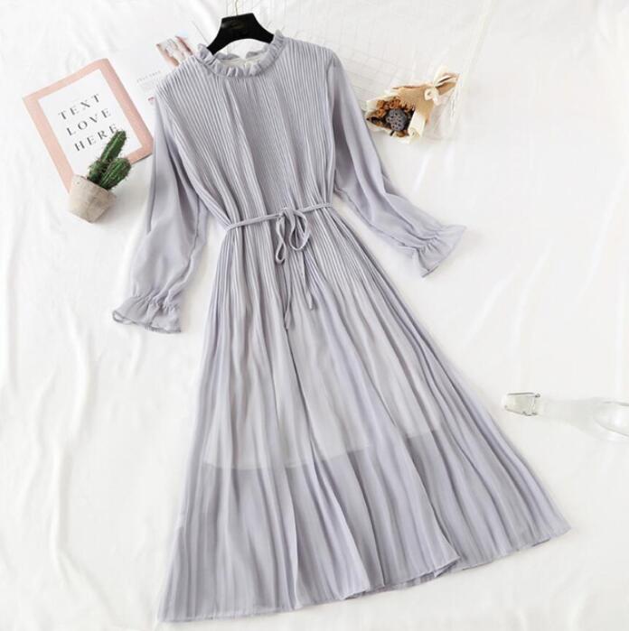 Long Dress with Flare Sleeve - Chiffon Dress