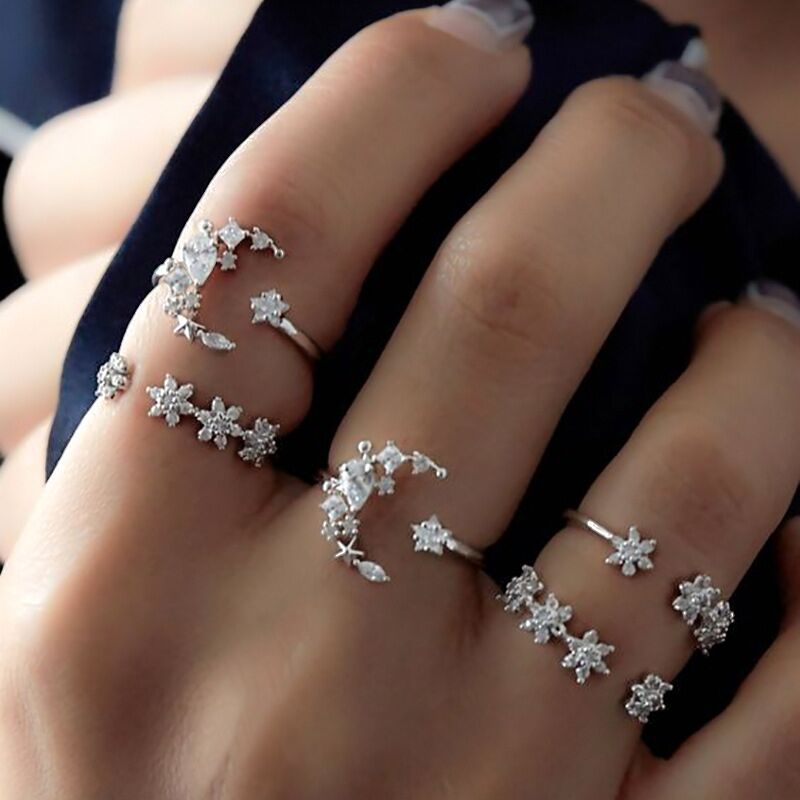 Vintage Women Crystal Rings Set - Fashion Jewelry