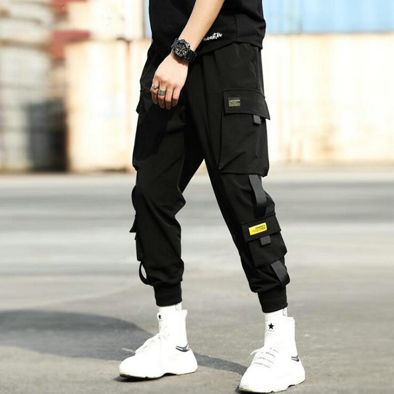 Slim Jogger Pants with Ribbons- Black