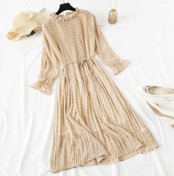 Long Dress with Flare Sleeve - Chiffon Dress