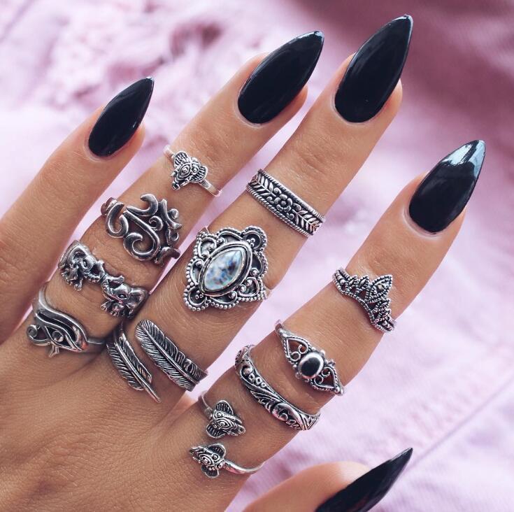 Vintage Women Crystal Rings Set - Fashion Jewelry