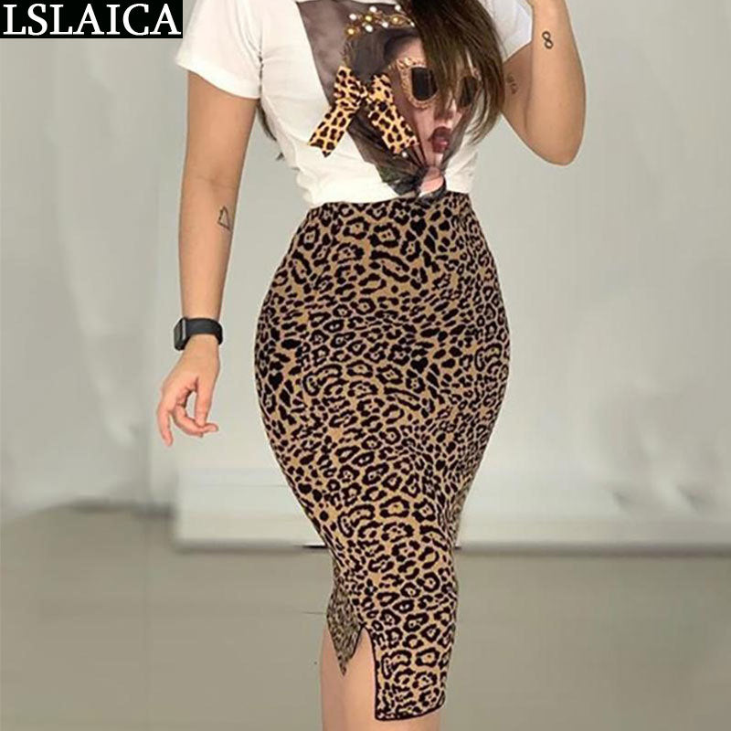 Two Pc Set Leopard print Skirt and Shirt