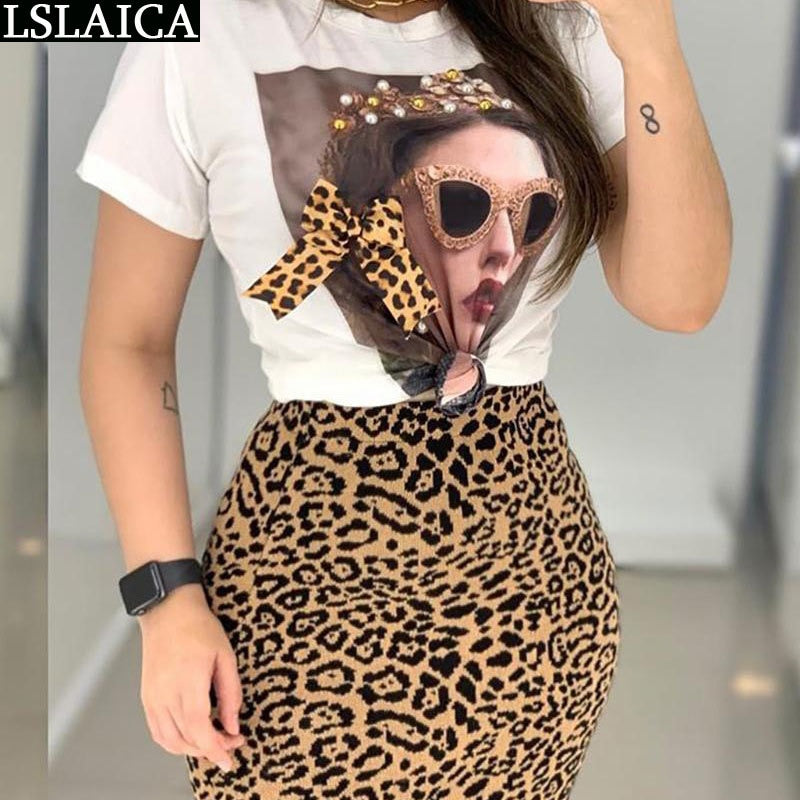 Two Pc Set Leopard print Skirt and Shirt